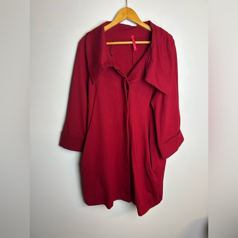 IC By Connie k Sz L Coat Blazer Red Minimalist Lagenlook long line High quality